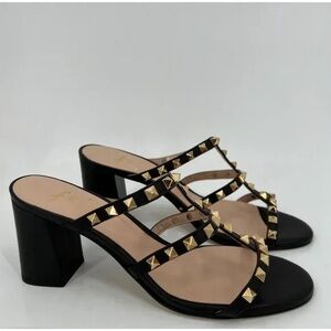 French Sole Black and Gold Heeled Sandals (Tuckernuck) - Size 8